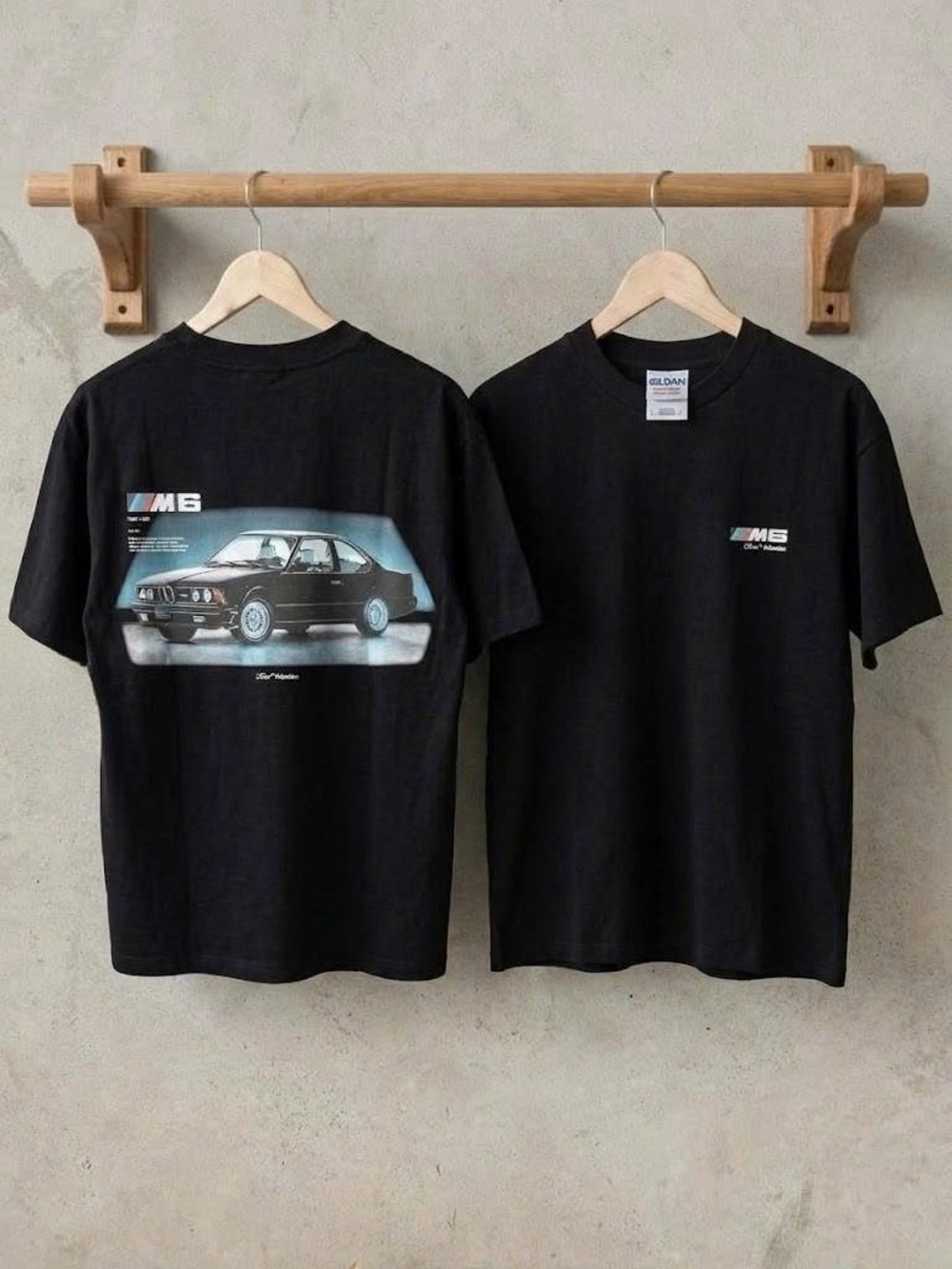 BMW M6 E24 Vintage Car Graphic T-Shirt Gildan Black Double Sided